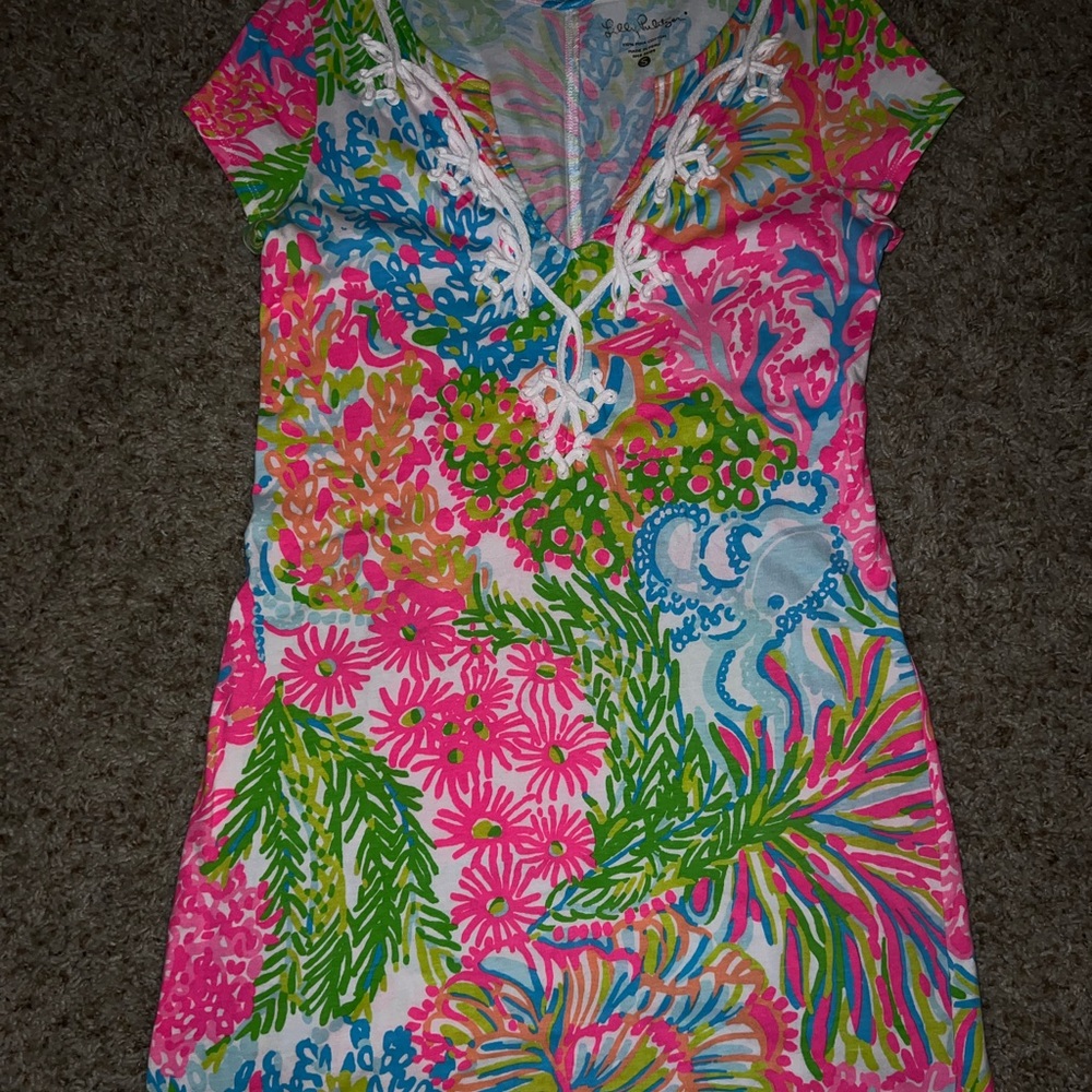 Lilly Pulitzer Lovers Coral Brewster Shirt Dress Small S EUC